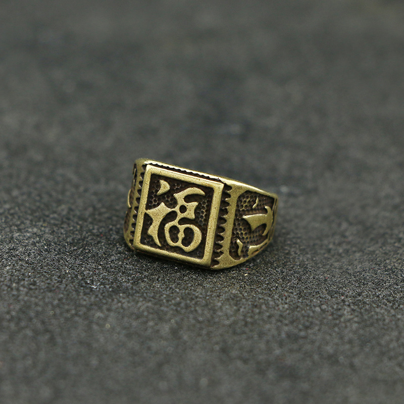 批发古玩铜器收藏黄铜手工戒指男士福字戒指指环复古做旧纯铜工艺