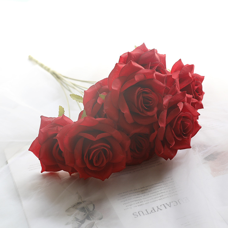 9头卷边玫瑰把束手捧婚庆装饰路引花墙婚礼西洋玫瑰把束拱门绢花