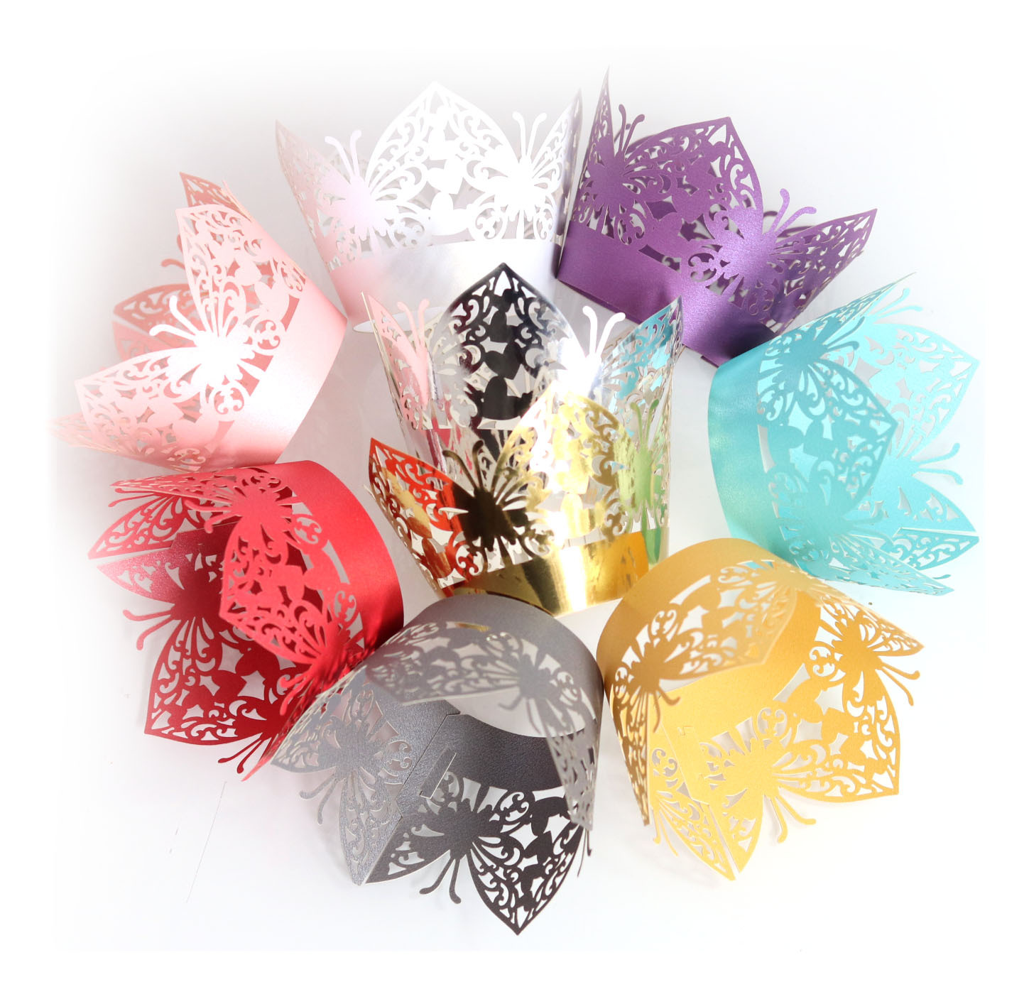 亚马逊唯美蝴蝶激光镂空围边烘焙杯子定制 装饰花边纸杯 深圳批发