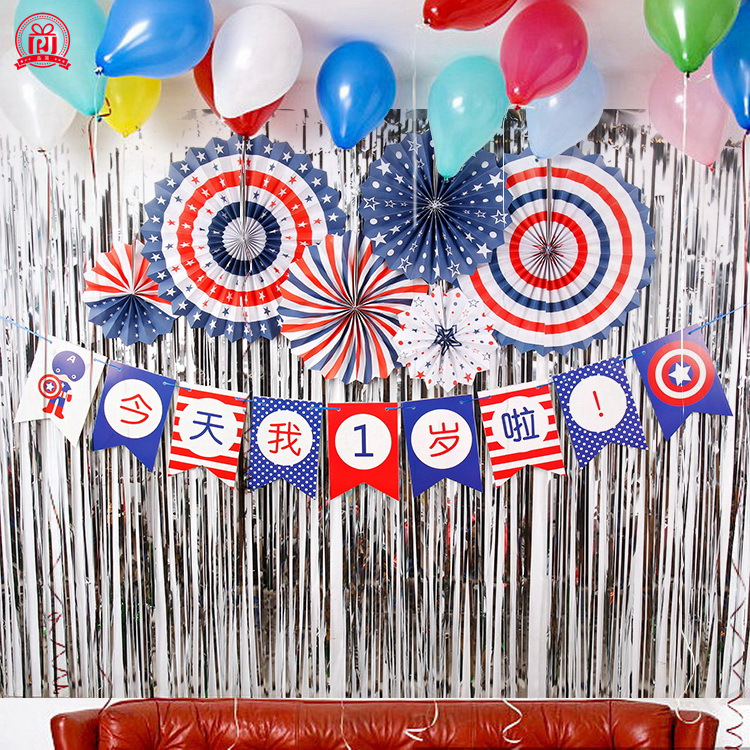 New Birthday Party Decoration Layout Hanging Flag Baby Full-Year Party Theme Background Layout Supplies Wholesale