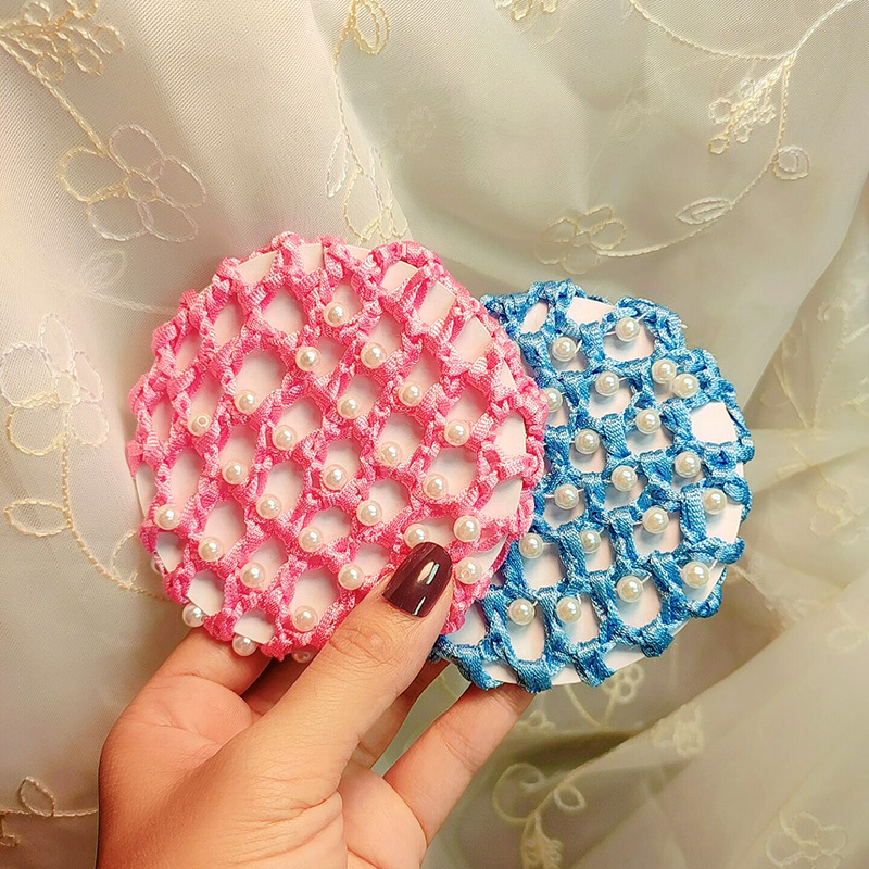 职业盘发网兜 粗网 多色可选珍珠手工编织松紧好耐用发网头花批发