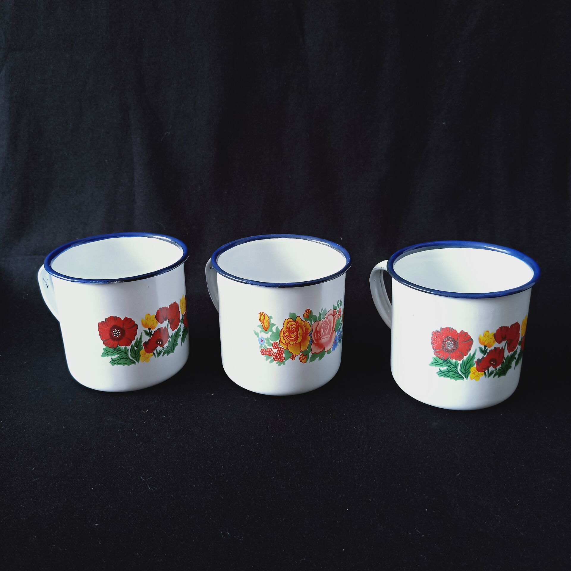 厂家直营 搪瓷茶缸 搪瓷杯老式搪瓷茶缸 怀旧搪瓷盖杯 搪瓷花口杯