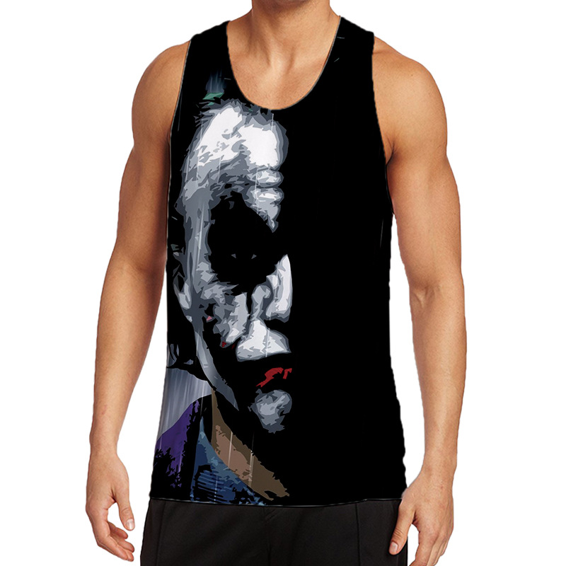 外贸新款男式背面 dc漫画小丑 3d印花运动背心wish ebay 速卖通