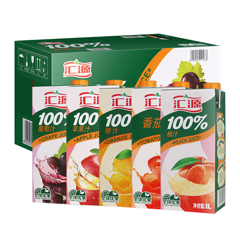 汇源100%果汁1l*12盒整箱 橙苹果番茄桃葡萄汁多口味混合装批发