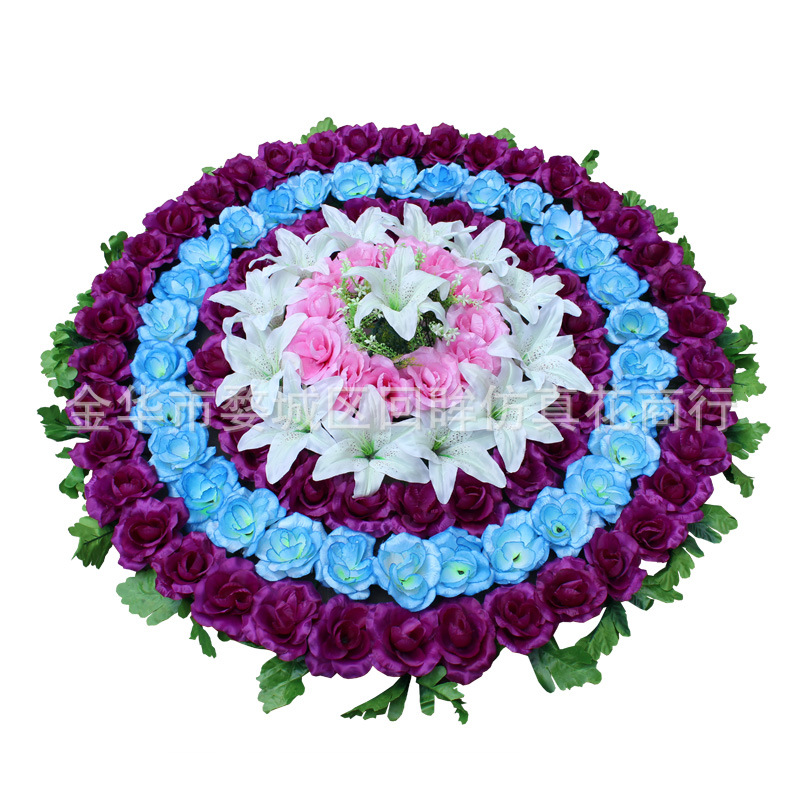 绢花玫瑰花圈仿真花祭祀大花圈殡仪馆装饰花便宜清明花扫墓花批发