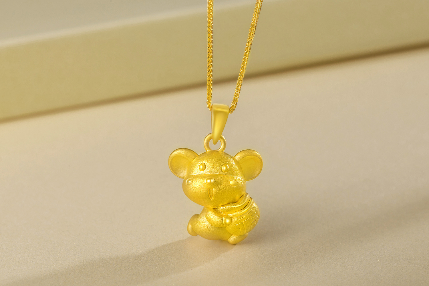3d硬金本命年金鼠吊坠鼠年新品999足金老鼠福袋项链黄金生肖萌鼠