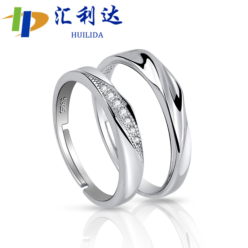 Cross-Border Kuaishou Sterling Silver Ornament Open Couple Ring Female Six-Claw Wedding Ring Couple Rings Internet Celebrity Live Stall Supply