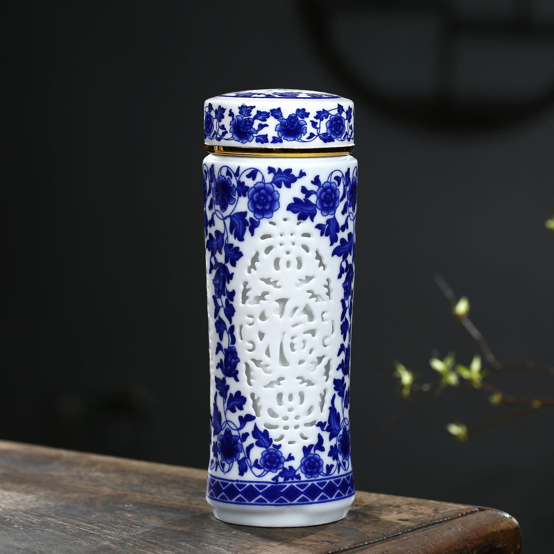 Jingdezhen Ceramic Vacuum Cup Double-Layer Liner Hollow-out Exquisite Tumbler Car Health Tea Cup Business Gift Cup