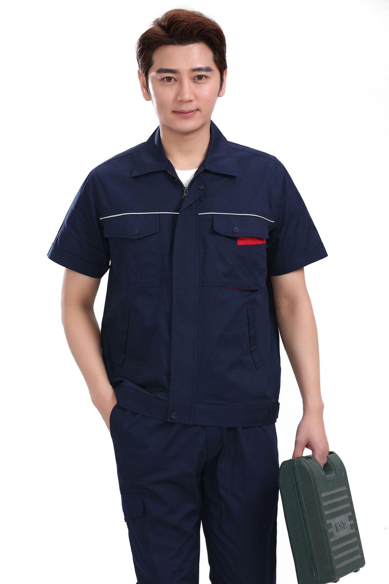 夏季劳保服装套装短袖车间透气工装批发纯棉厂服工作服男薄款工衣