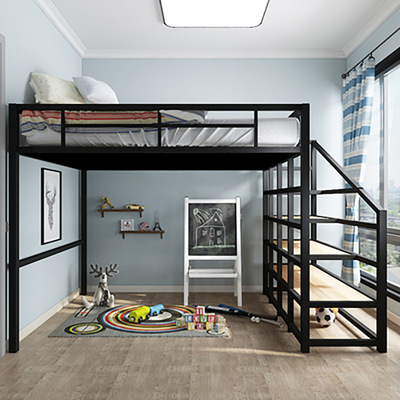 简约现代卧室家用高架床工作室省空间上床下桌铁艺床多功能金属床