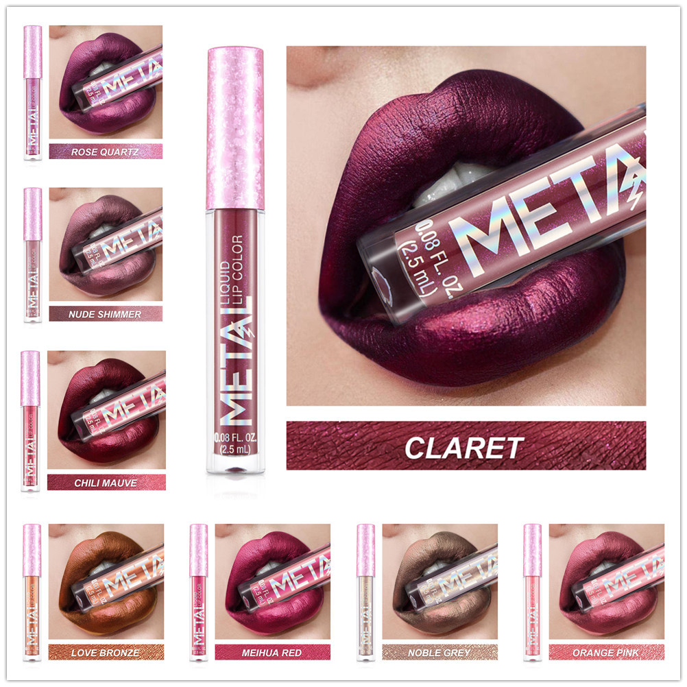 Popular Metallic Lip Gloss Pearlescent Lipstick Lasting Lip Lacquer European and American Beauty Neutral Packaging