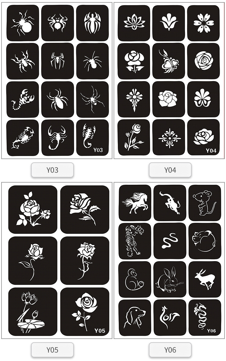 纹身镂空喷绘模板定制批发纹身贴英文字母纹身贴可爱卡通纹身贴纸