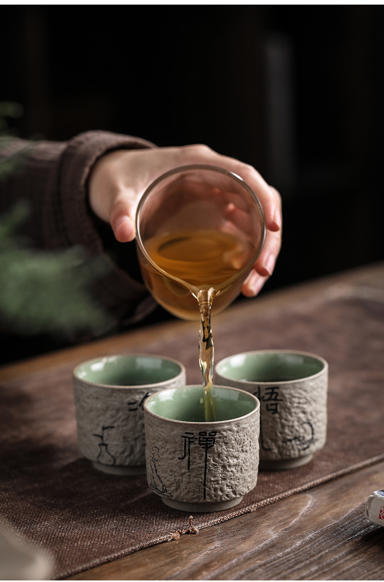 粗陶老岩泥茶杯日式禅意喝茶品茗杯大号个人杯茶具配件订制批发