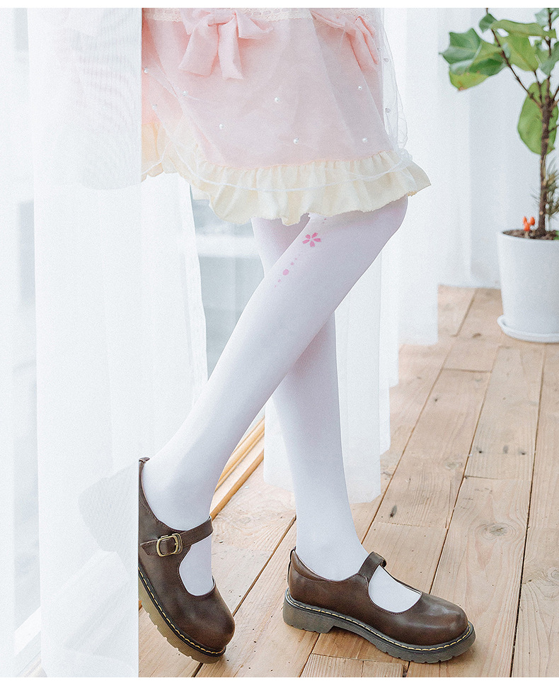 猫爪印花长筒过膝袜洛丽塔丝袜动漫二次元可爱猫咪脚印白色连裤袜