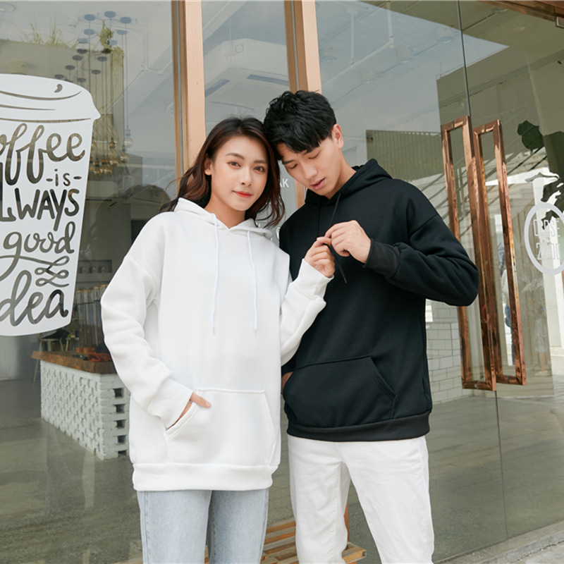 Autumn and Winter Fleece-lined Light Board Korean Style Long Sleeve Solid Color Loose Version Student Pullover plus Rope Hoodie Unisex Wear Sweater
