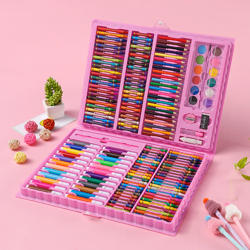 168pc儿童水彩笔套装学生绘画工具创意涂鸦礼品盒亚马逊美术用品