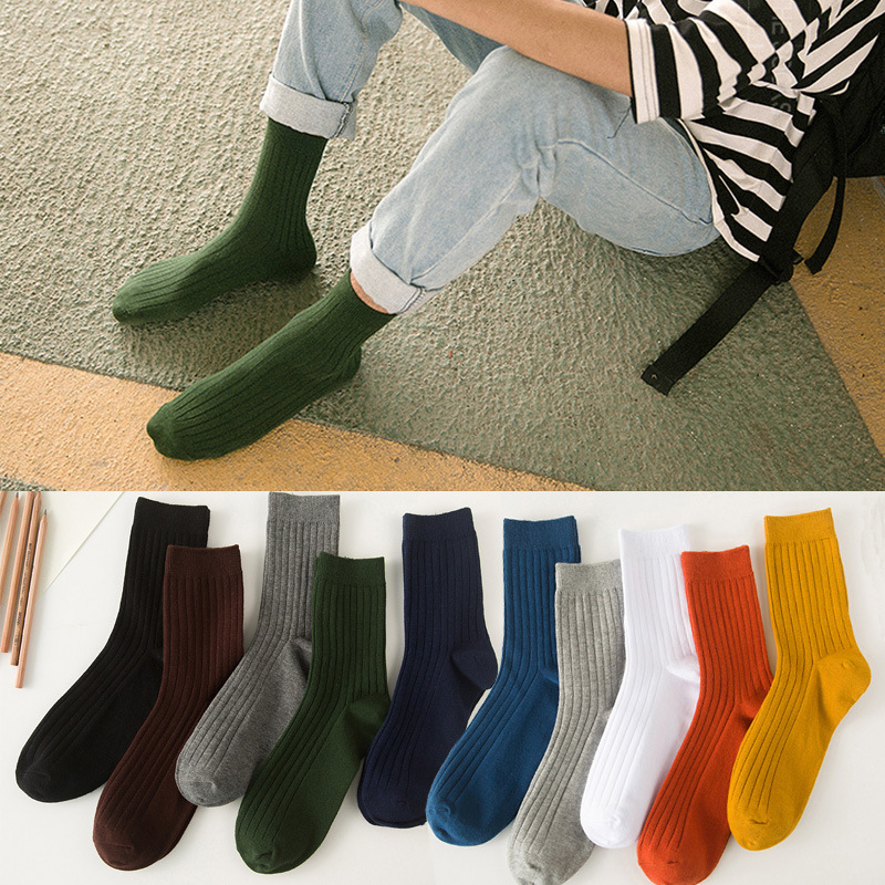 Spring and Summer New Fashion Solidcolor Mid-Calf Length Socks Thin Breathable Preppy Style Cotton Man‘s Sports Socks