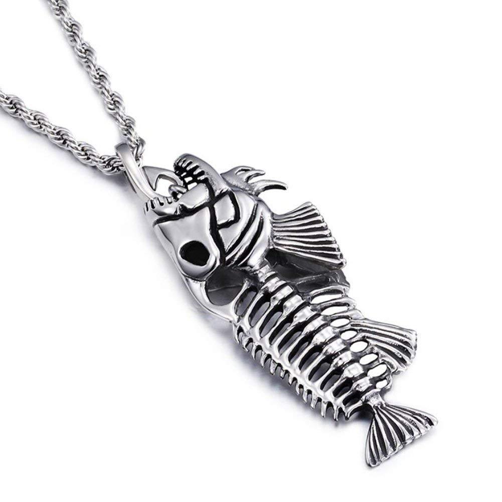 欧美爆款饰品鱼骨项链吊坠 夸张嘻哈项链复古鱼骨吊坠