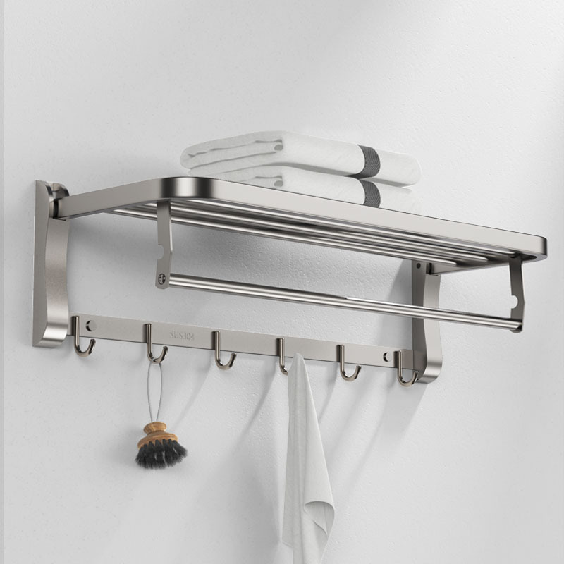 304不锈钢毛巾架浴室毛巾挂衣架卫生间挂衣钩加厚活动折叠浴巾架