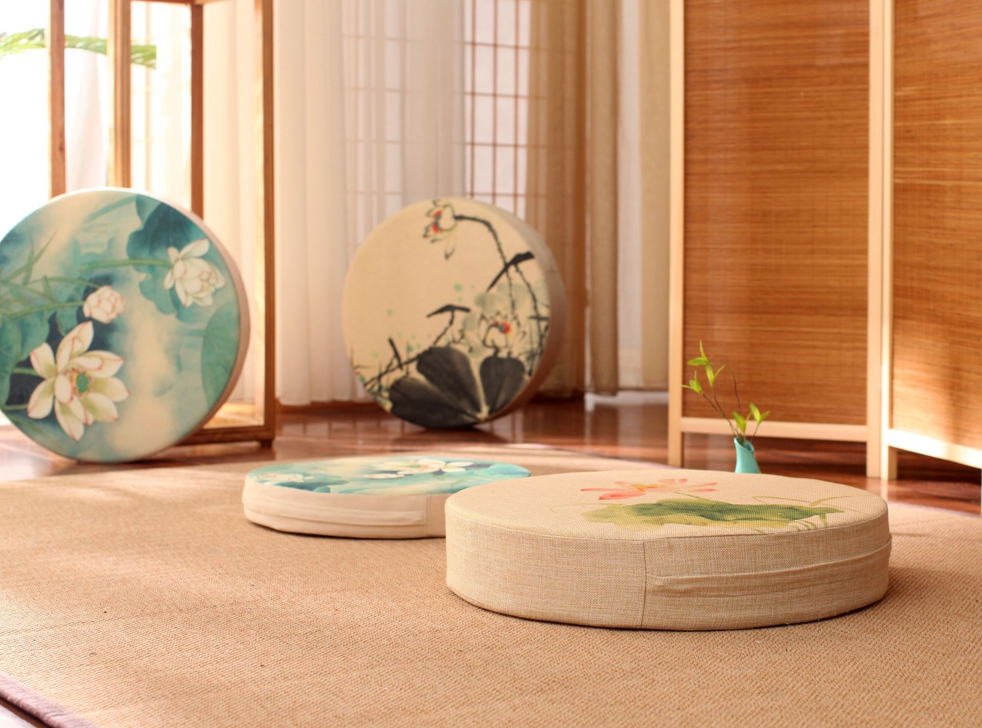 中国风荷花蒲团禅修垫加厚打坐垫子拜佛垫圆形拆洗榻榻米地板坐垫