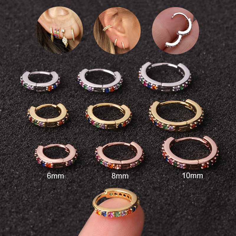 Foreign Trade Hot Sale Ear Piercing Jewelry Micro Inlaid Color Zircon round Ear Clip Creative Simple Cartilage Earrings Wholesale