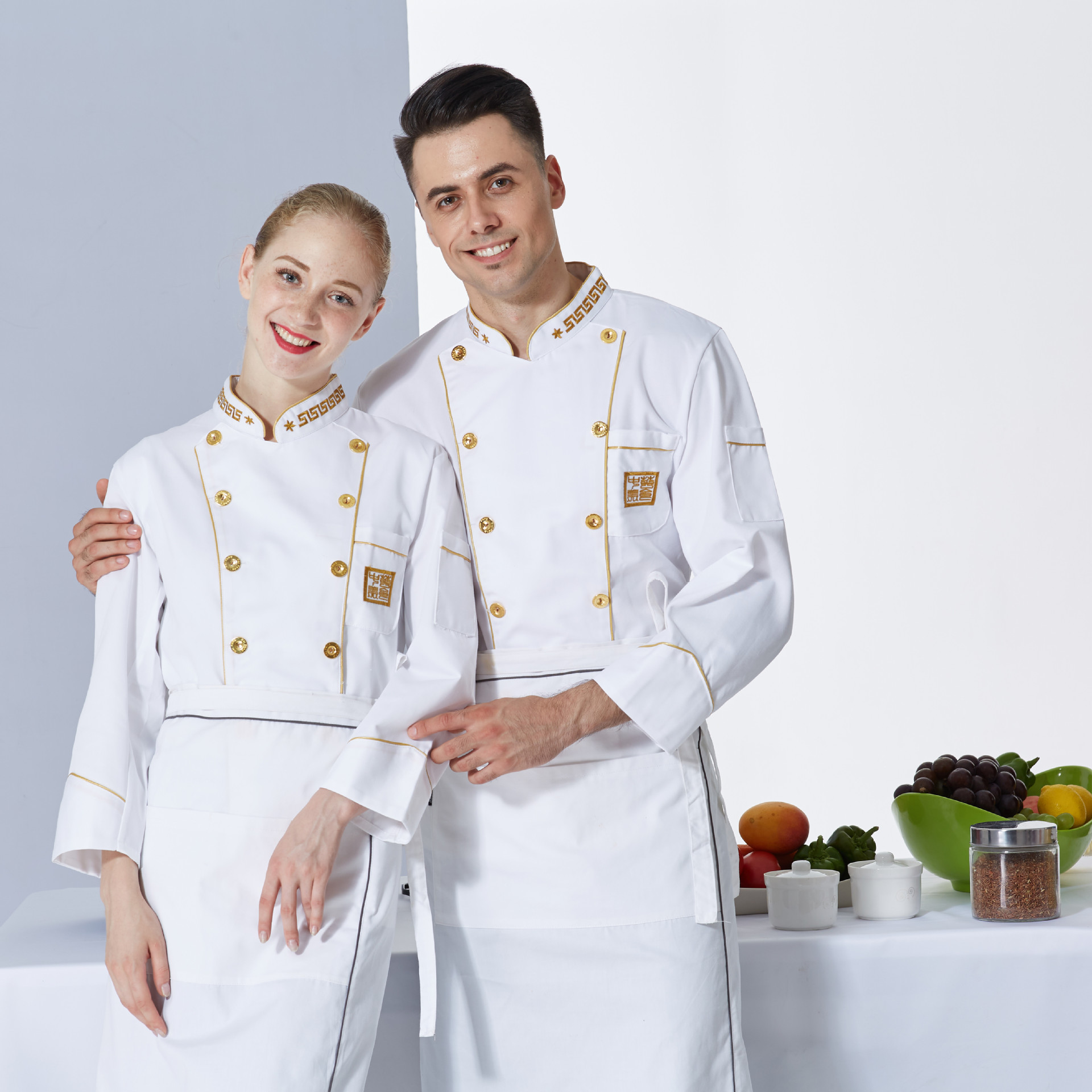 法式西餐厅牛扒店厨师服长袖主厨糕点师工作服秋冬装厨师工装印字