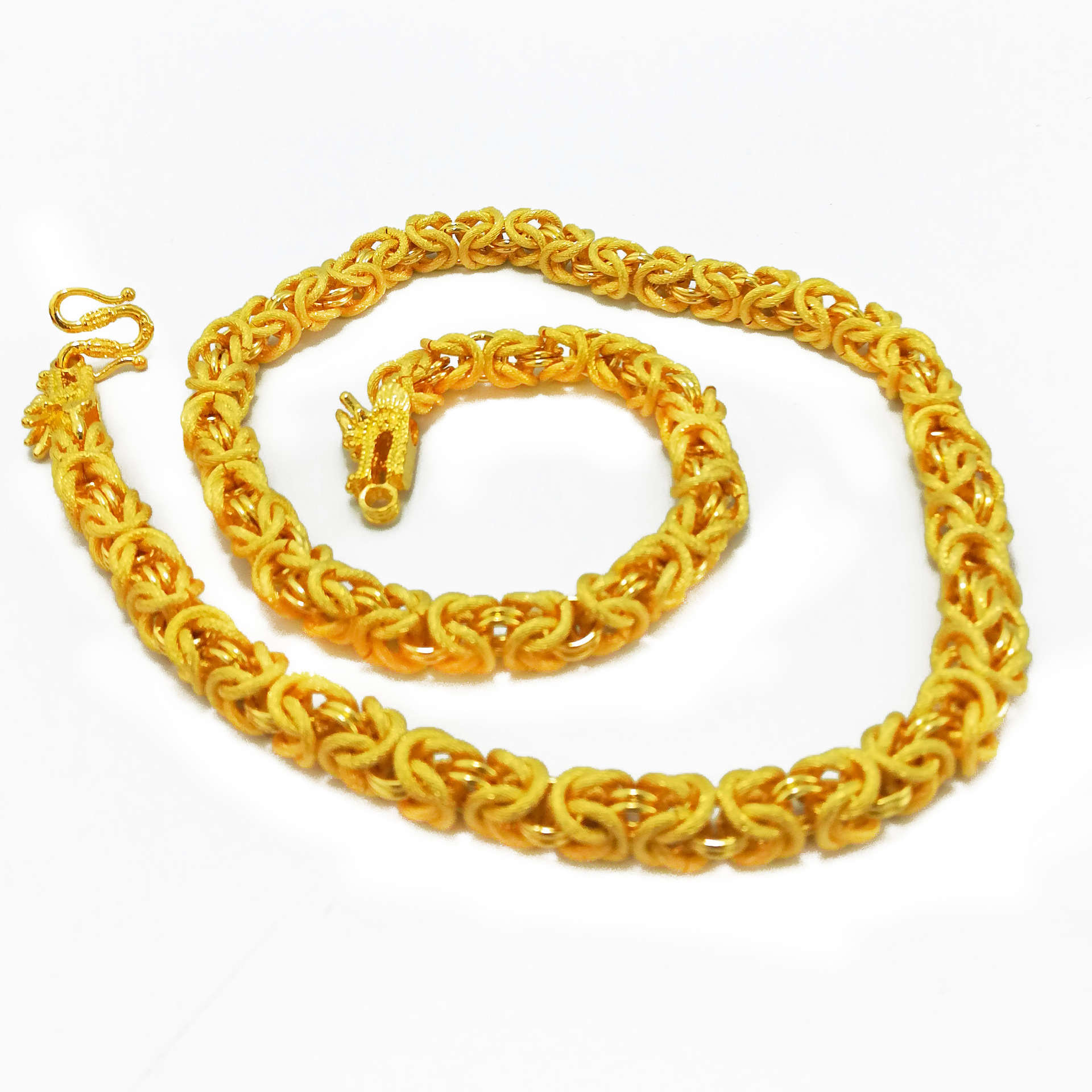 沙金龙头项链 黄铜镀真金霸气龙骨链网红龙骨项链 防越南沙金项链