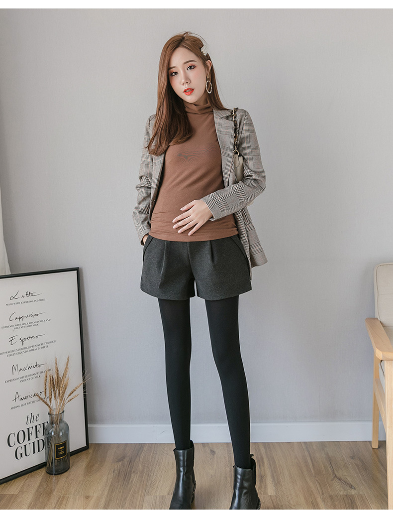 2019孕妇秋冬新款毛呢外穿短裤阔腿裤 靴裤袜裤