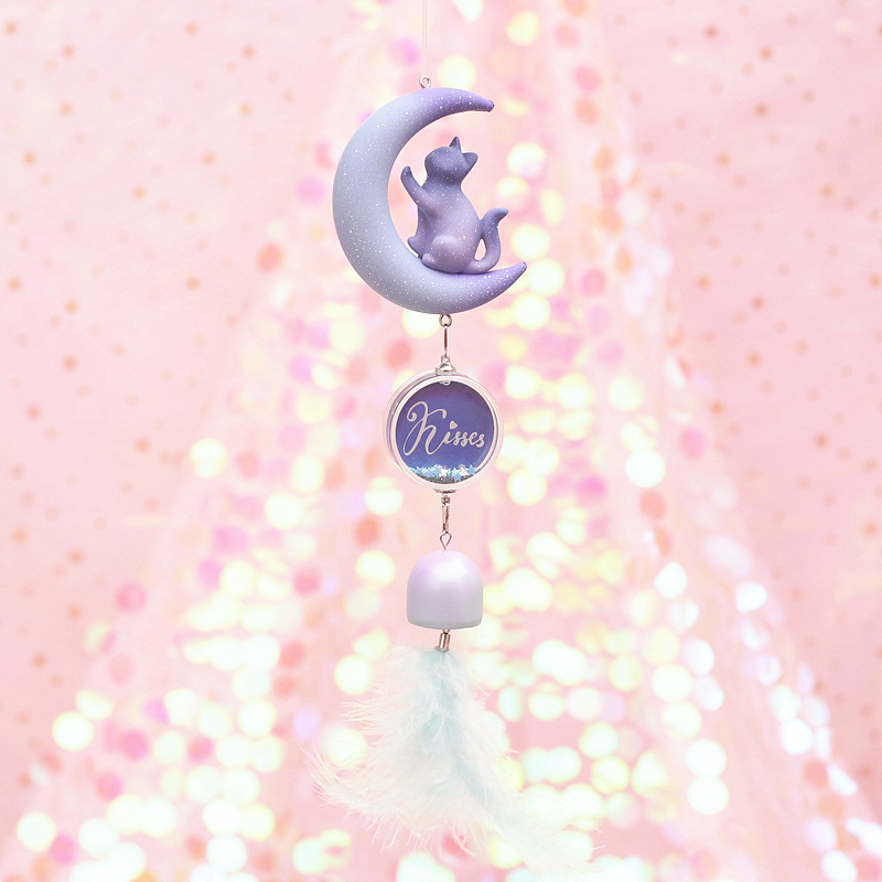 创意可爱月亮浪漫星空猫咪风铃捕梦网挂饰少女心女孩房间装饰礼物