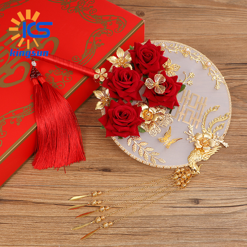 西式缎带酒红色玫瑰花装饰花篮婚庆小花篮花童撒花手提花篮批发