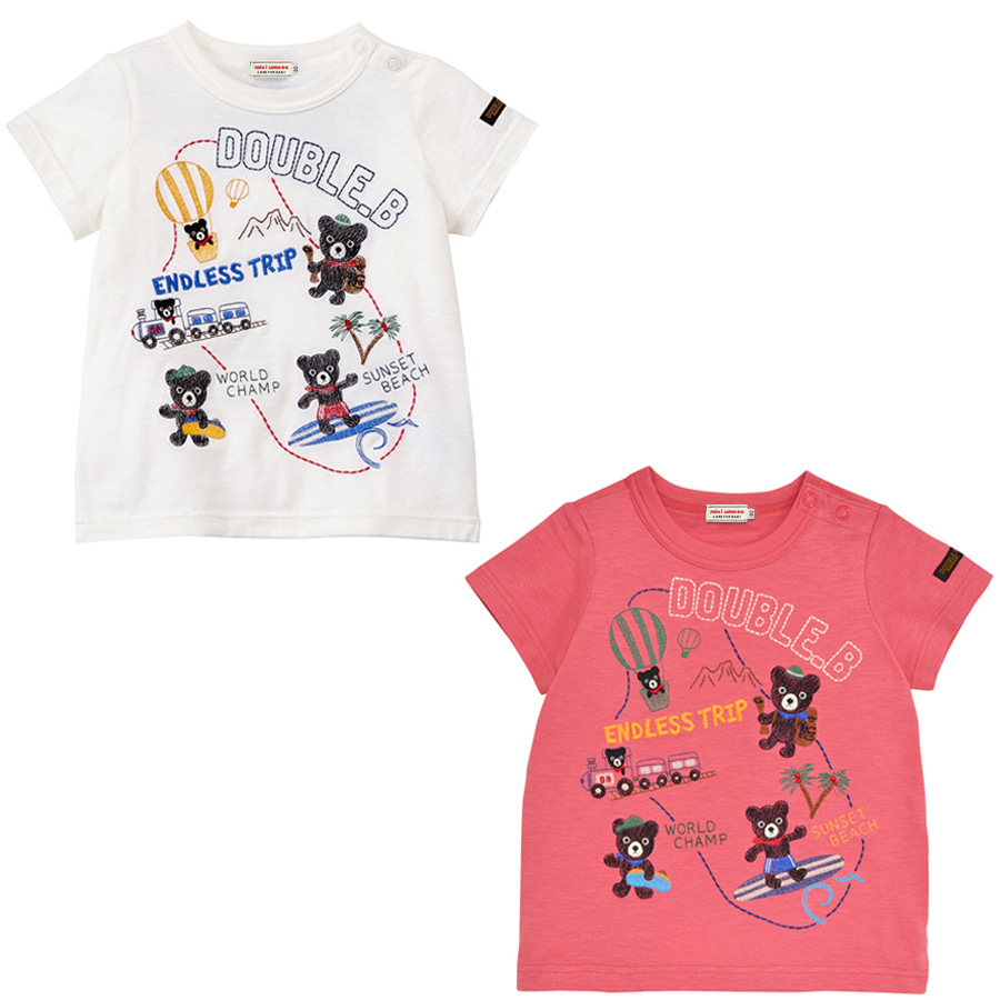 (特价)miki新款夏款中小男女儿童宝宝日系黑熊DB旅行全棉短袖T恤