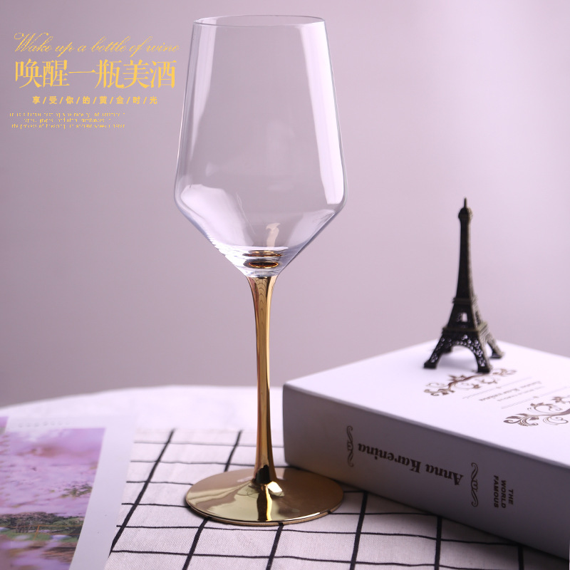 Creative Electroplating Gold Rod Crystal Red Wine Glass Champagne Glass Whiskey Glass Glass Water Cup Bright Gold Bottom Goblet