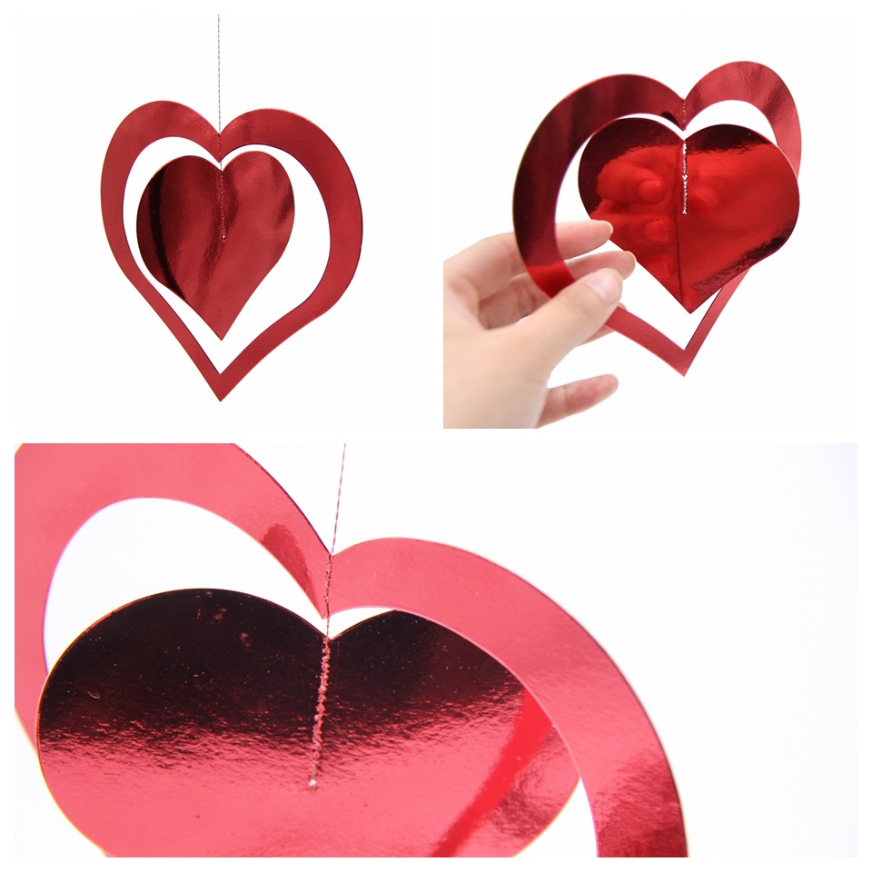 创意心形挂饰 爱心悬吊挂件纸片桃心吊饰生日婚礼派对装饰7件套装
