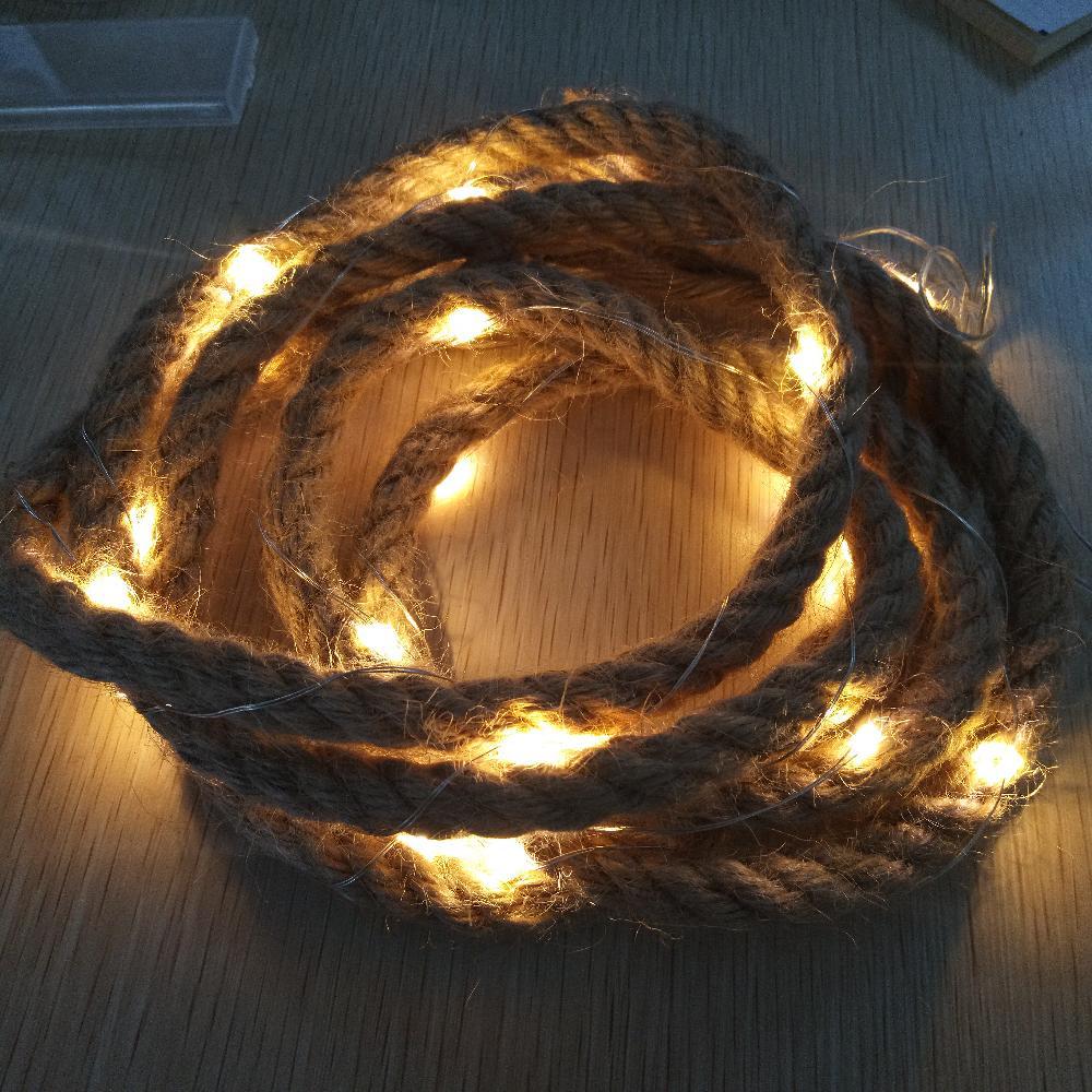 厂家批发 电池灯2米20灯发光麻绳灯串 led铜线灯绕绳子装饰灯房间