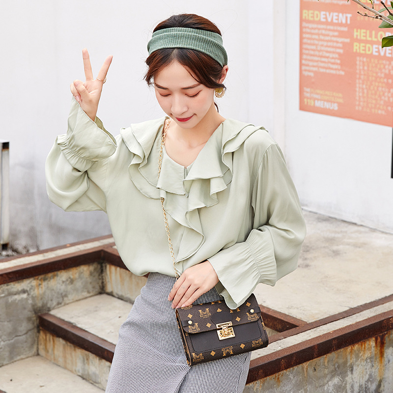 Fashion Mini Printing Contrast Color Small Square Bag Chain Shoulder Women's Bag Hand-Carrying Small Crossbody Bag Mobile Coin Purse Wholesale