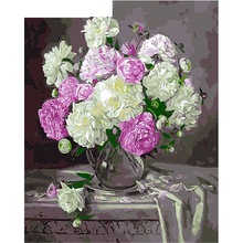MF204DIY数字油画自然风景花卉挂画紫白牡丹纯手绘客厅卧室书房装