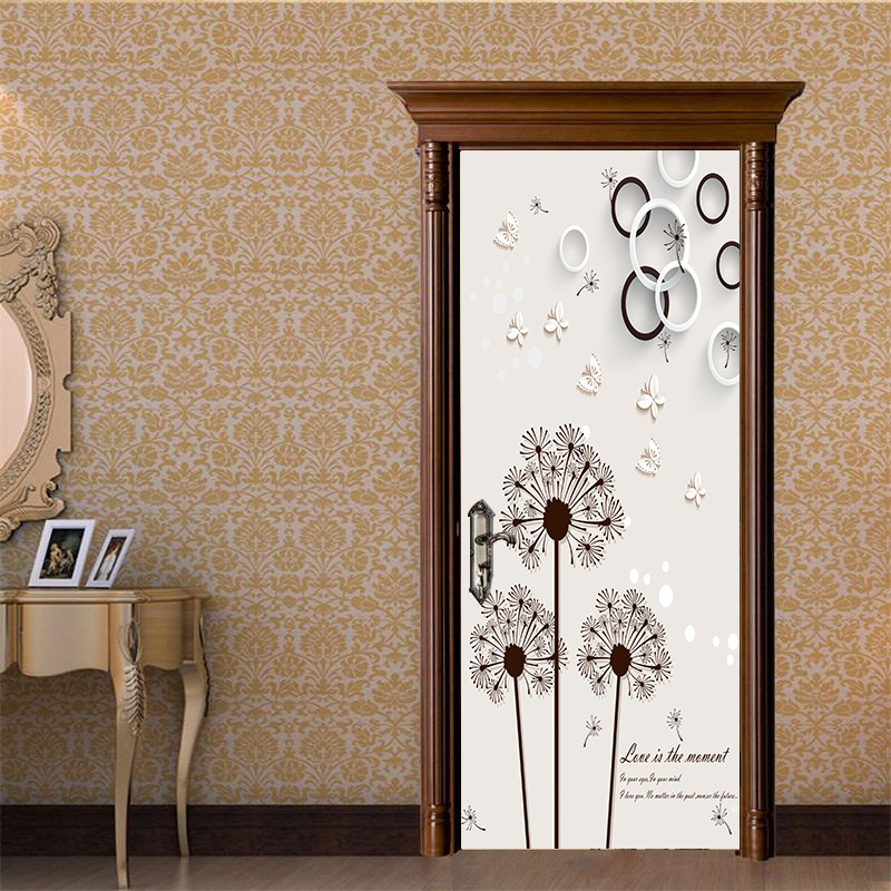现代简约蒲公英蝴蝶门贴卧室客厅装饰画即剥即离自粘可移除墙贴