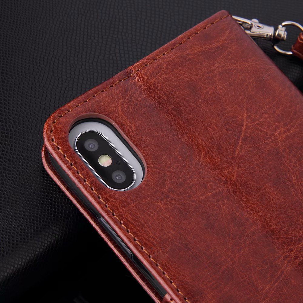 适用iphone12拉链手机皮套苹果11双扣插卡xsmax翻盖钱包s20保护套