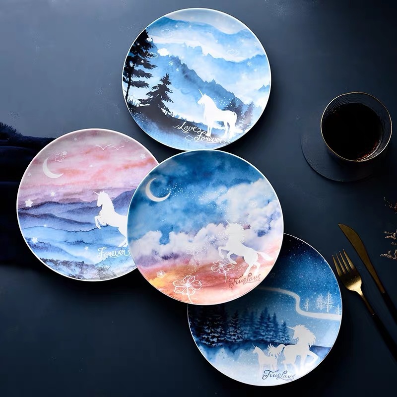 Nordic Internet Celebrity Unicorn Starry Sky Plate Breakfast Plate Dish Dessert Fruit Plate Wedding Banquet Swing Plate Decorative Hanging Plate