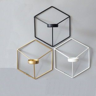 现货创意铁艺烛台欧式现代简约立体几何挂壁蜡烛台酒吧家居装饰