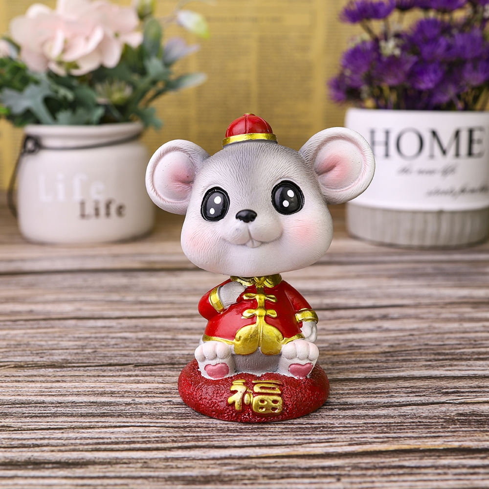 福旺财可爱鼠树脂摆件 汽车摆件 蛋糕装饰 摇头老鼠装饰摆件 伊凯婚庆