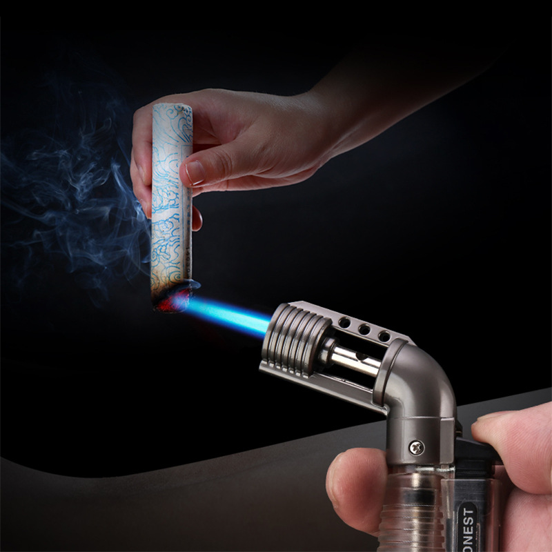 Elbow Metal Straight Punch Gas Lighters Portable Pipe Transparent Mini Small Welding Torches Sandalwood Special Wholesale