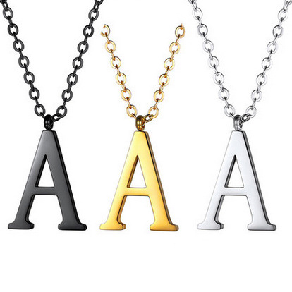 不锈钢三色字母项链 欧美时尚个性百搭26个钛钢英文字母吊坠项链