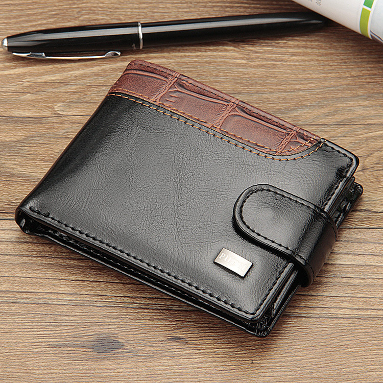 Men's Wallet Dollar Handbag Men's Wallet Short Leather Patchwork Buckle Dollar Handbag Horizontal Wallet Wallet