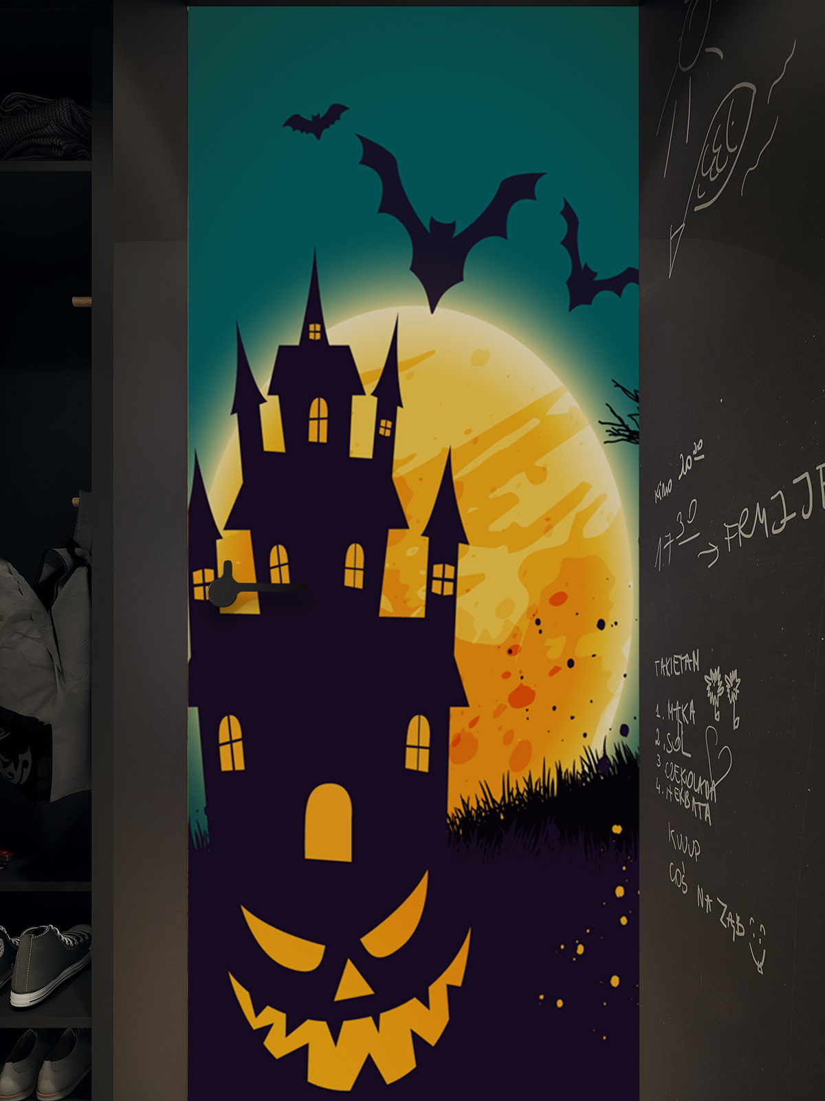 mt058 万圣节门贴幽灵城堡创意个性木门家庭装饰墙贴纸翻新墙贴