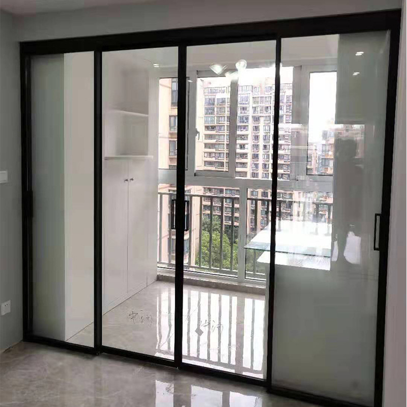 直销钛镁铝合金推拉门黑色窄边中空门厨房移门阳台客厅玻璃门定购