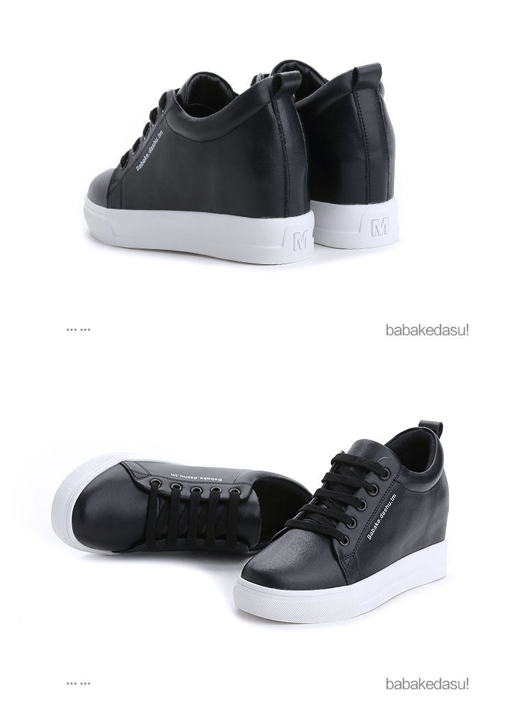 巴增高大叔女小白巴克鞋内鞋女日常2019新款头层牛皮百搭坡跟真皮