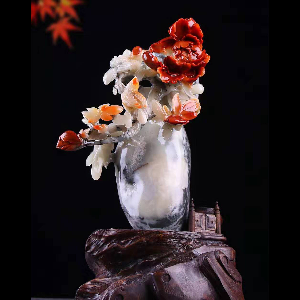 福建寿山石富贵花瓶家居装饰客厅办公摆件玉石雕刻工艺品厂家直销