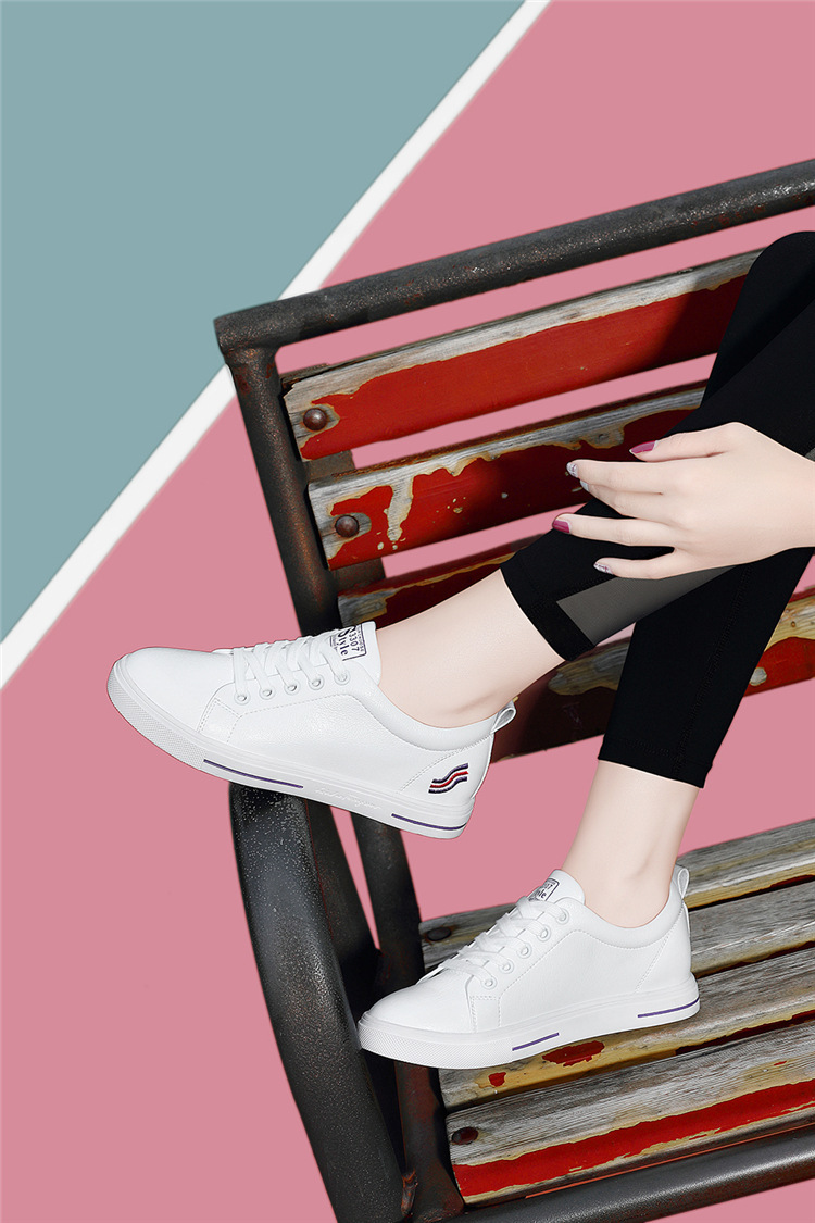 2019春季新款真皮小白鞋女系带学生白色休闲板鞋韩版牛皮厚底女鞋