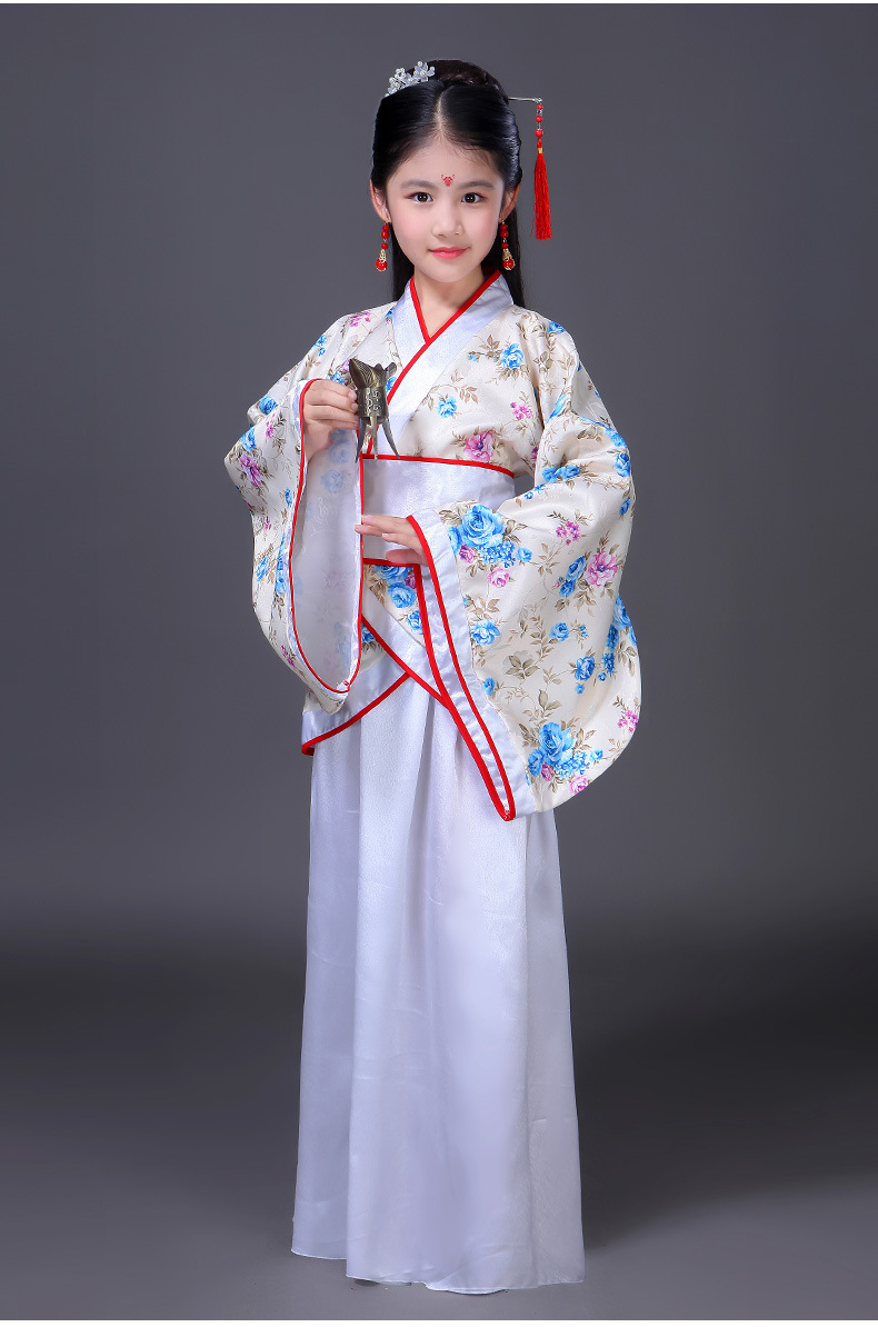 儿童古装汉服正规曲裾女童古筝汉唐舞蹈演出服拍摄影写真服装新款